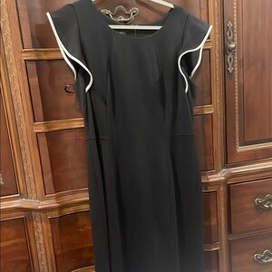 Talbots Black and White Sheath Dress with Flutter Cap Sleeves 14